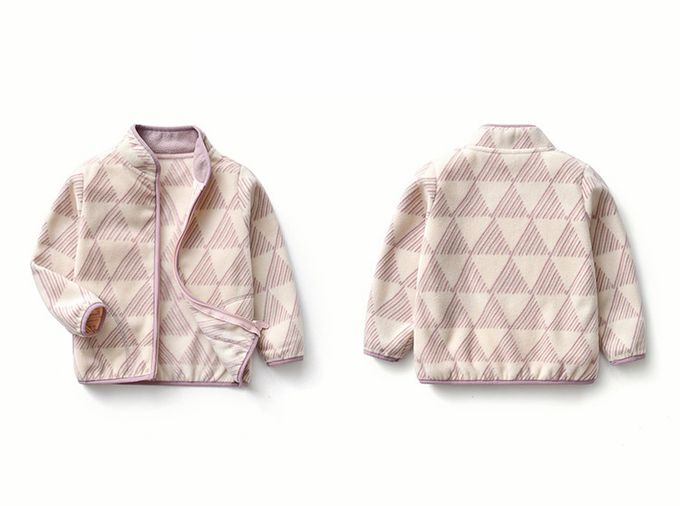 Fleece搖粒絨兒童外套-紫線條角形