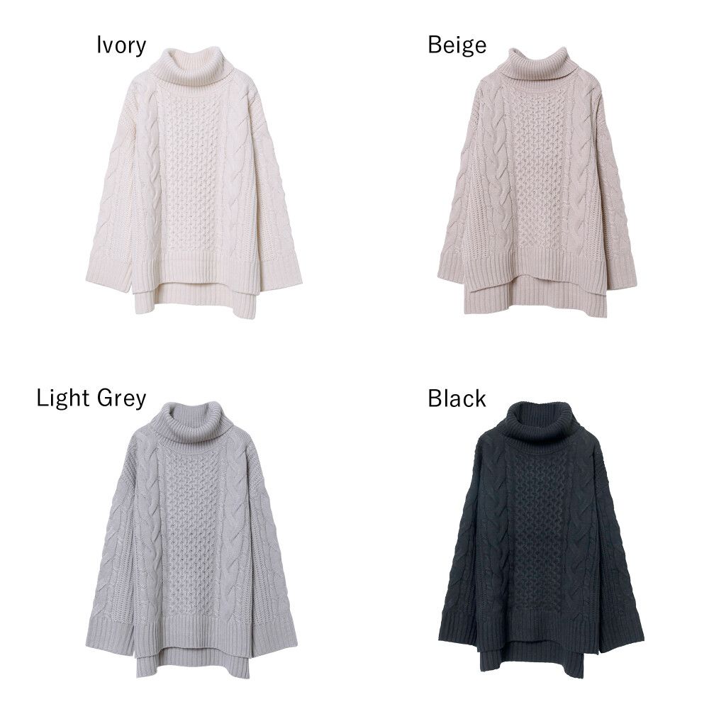 日本 Rejoule - 交錯編織紋寬鬆高領針織毛衣-淺杏 (M(Free size))