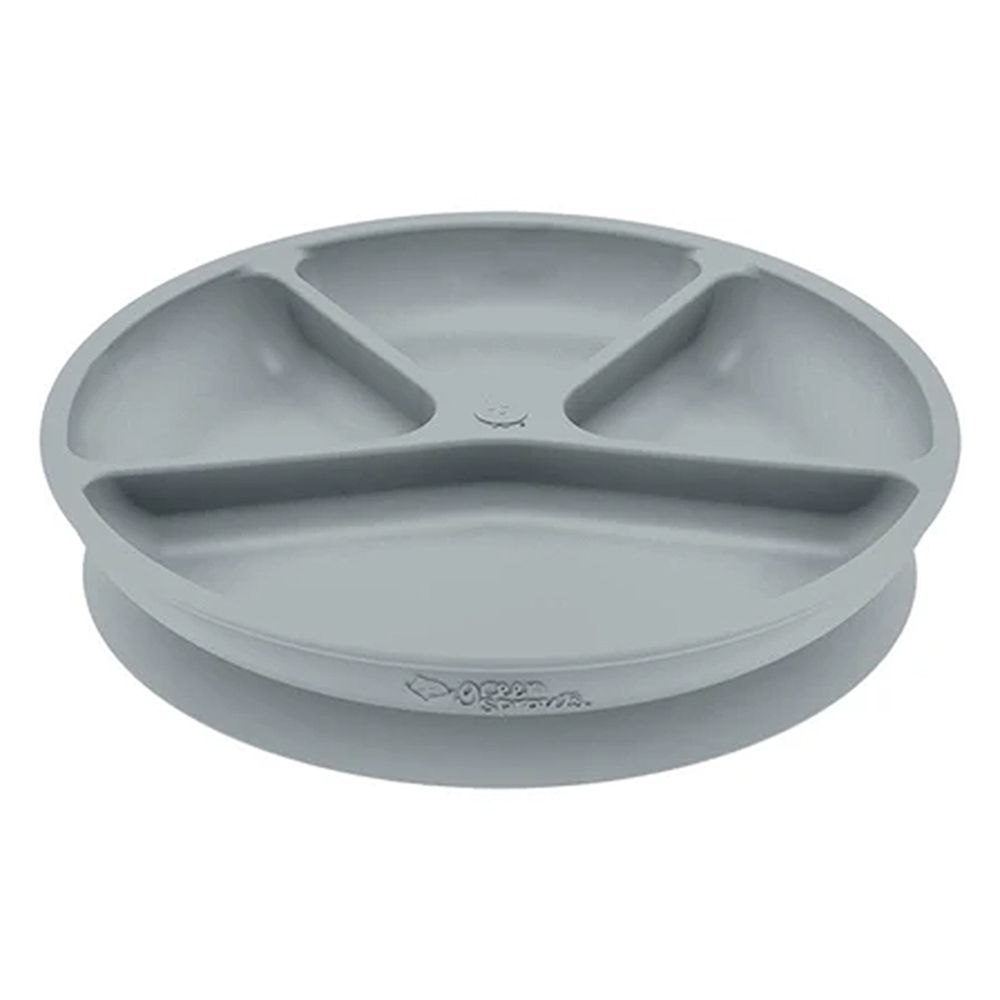 美國 green sprouts - 小綠芽超防滑寶寶學習吃飯矽膠學習餐盤-灰色