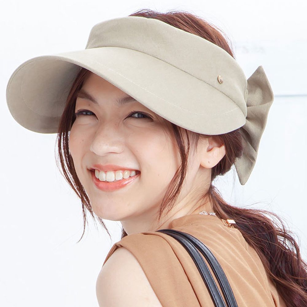 日本 irodori - 抗UV蝴蝶結緞帶網球帽-淺墨綠 (M(56-58cm))