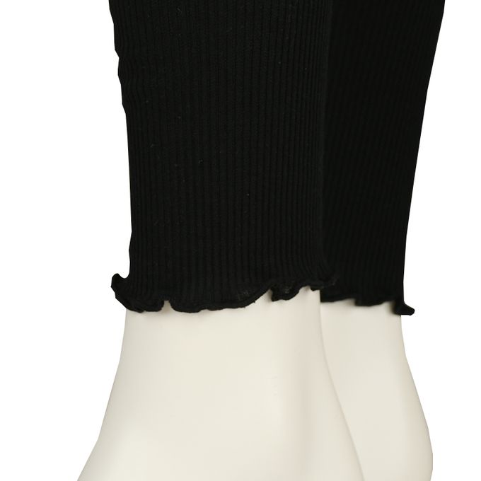 akachan honpo - 彈性羅紋內搭褲-木耳邊褲腳-黑色