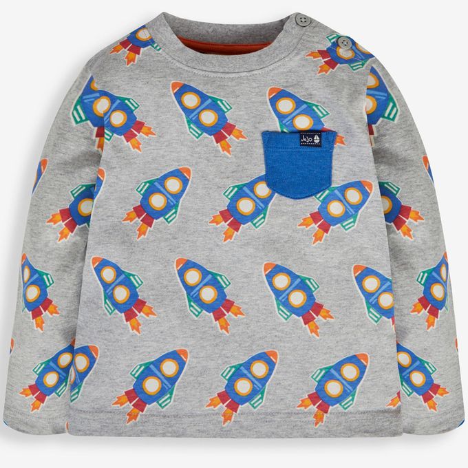 英國 JoJo Maman BeBe - 幼/兒童100%純棉長袖上衣 2 件組(可當內搭)-火箭
