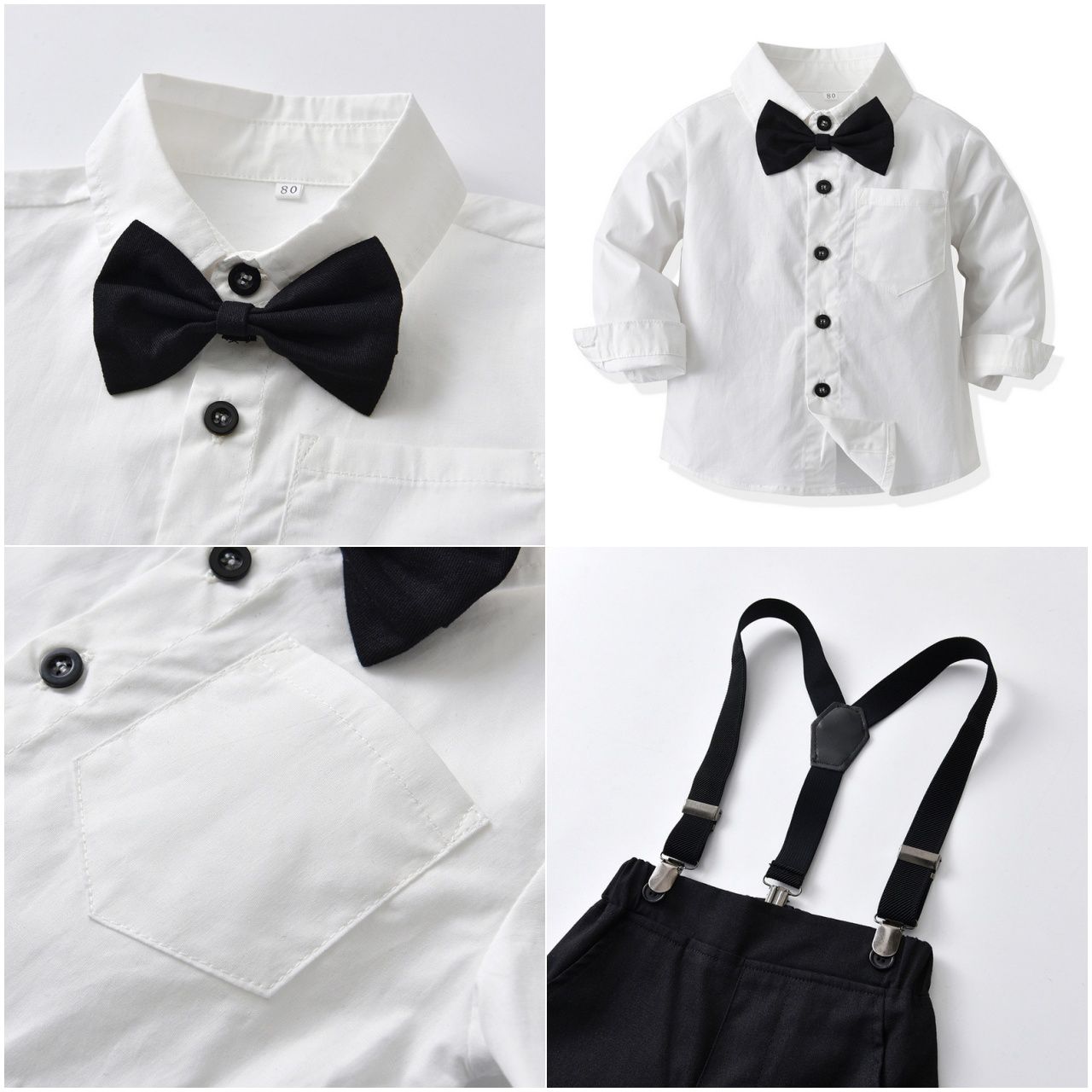 小紳士長袖套裝-千鳥格紋黑襯衫