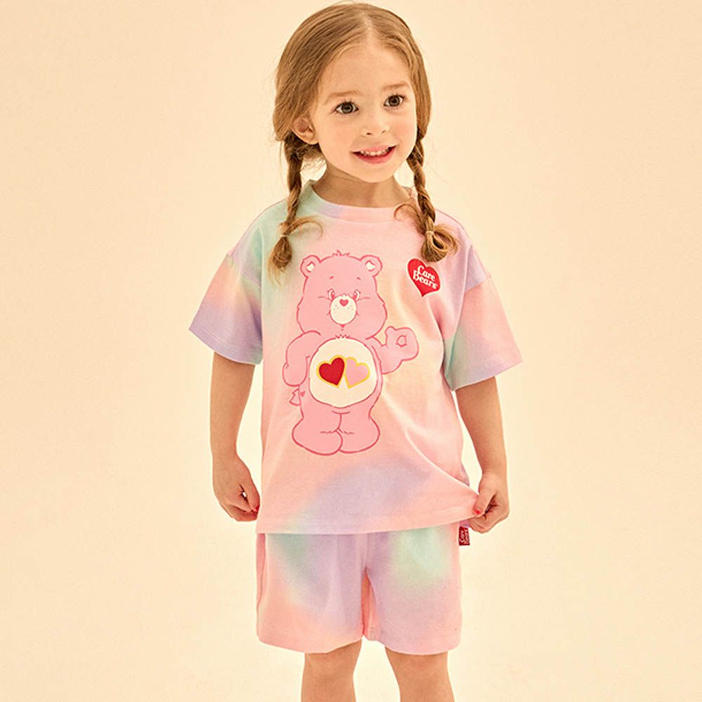 聯名款大熊熊印暈染短袖套裝-心心粉熊-粉X紫