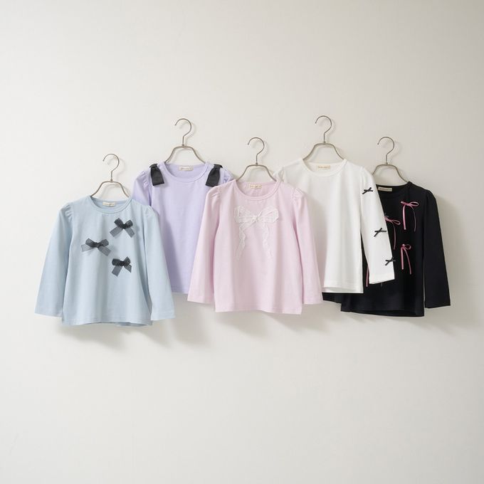 日本 Lycee mine - 100%棉 夢幻蝴蝶結長袖上衣-水藍