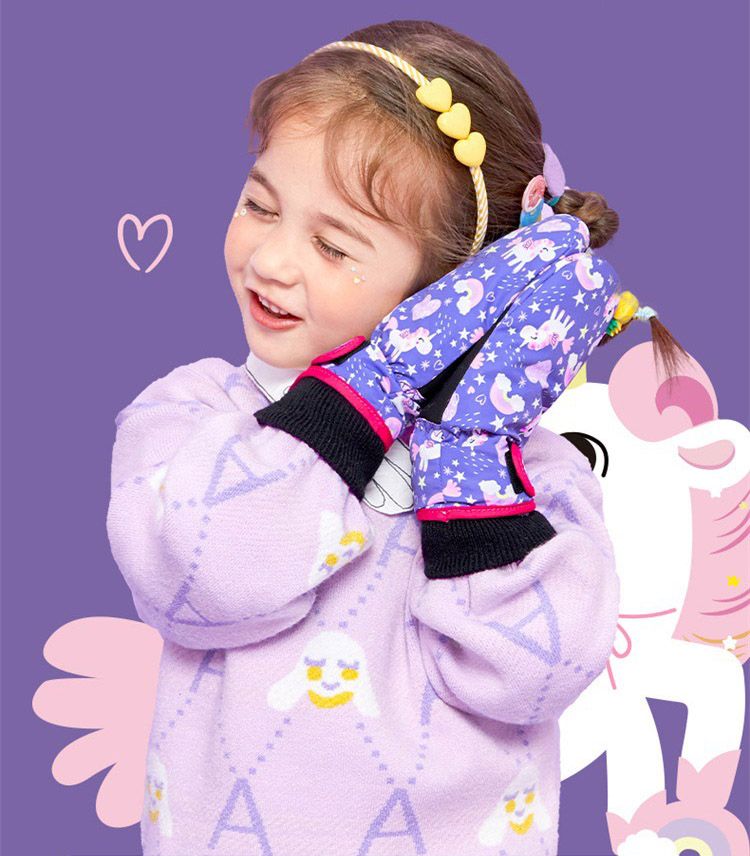 韓國lemonkid - 卡通圖案滑雪手套-粉小兔