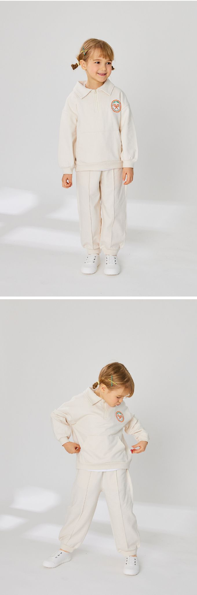 韓國 OZKIZ - 胸前徽章點綴休閒長袖套裝-粉