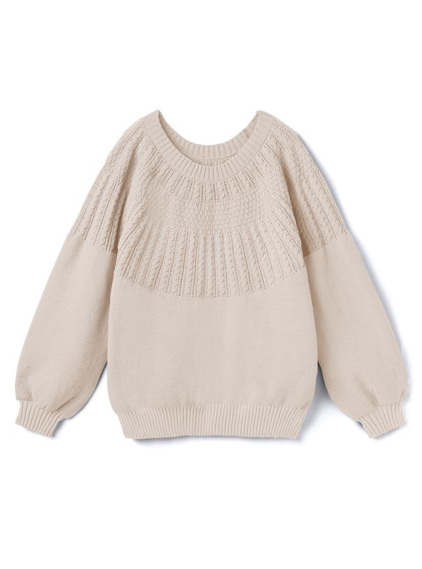 日本 GRL - 放射編織紋圓領針織上衣-杏