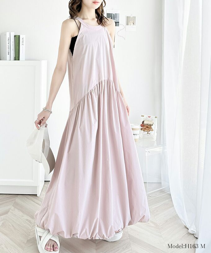 日本 Classical Elf - 簡約領氣球裙擺無袖洋裝-米杏