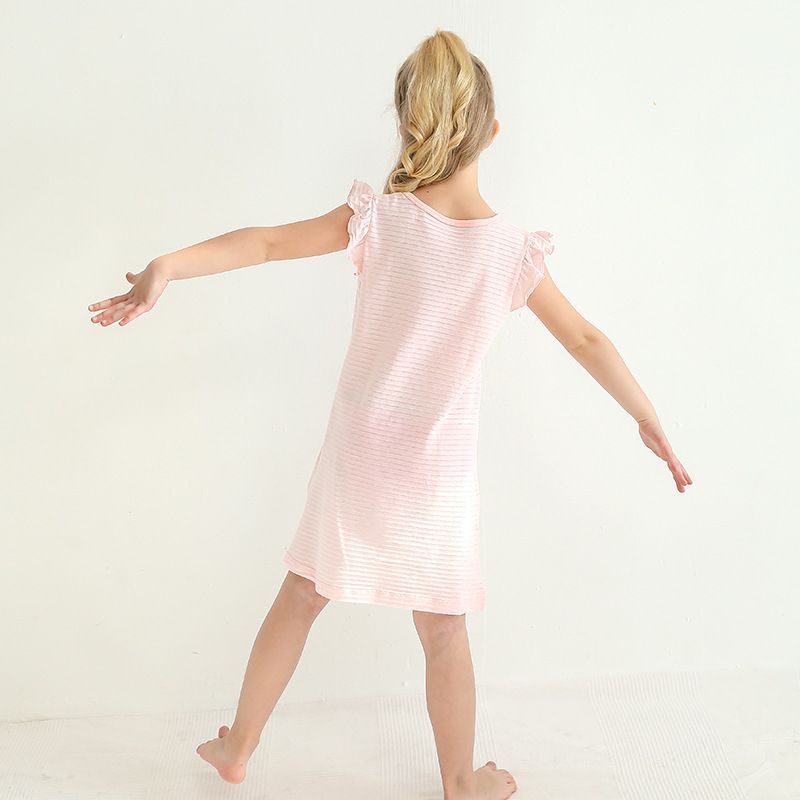 MAMDADKIDS - 竹節棉荷葉袖睡衣/睡裙-滿園草莓-白色