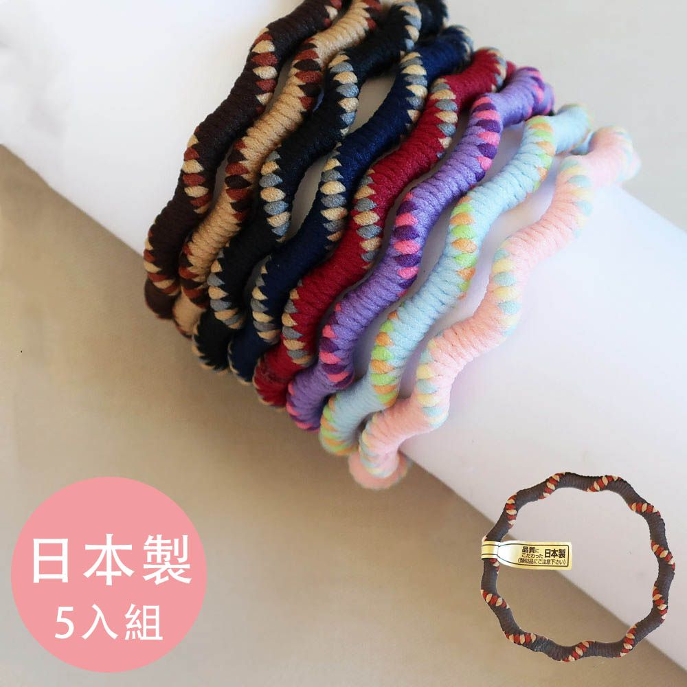 專利安心耐用彩色波浪髮圈(5入組)-編織紋-咖啡
