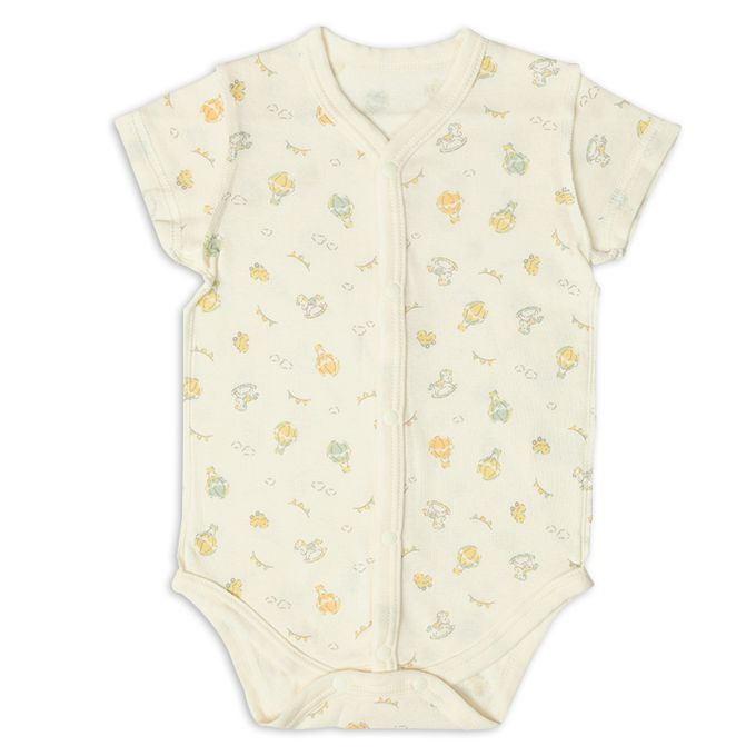 akachan honpo - 短袖速乾包屁衣2件組-前開式 氣球-黃色