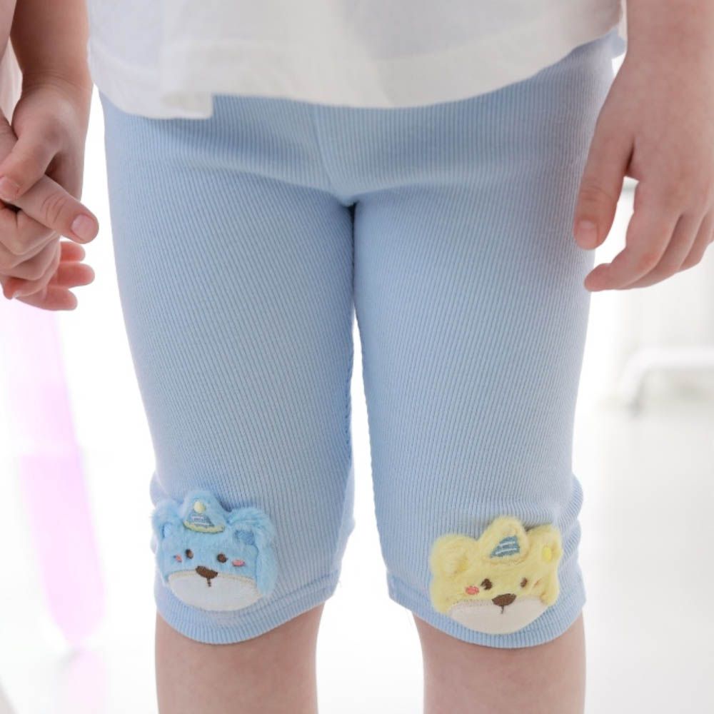 鬆緊腰毛絨動物裝飾內搭褲-熊-天藍