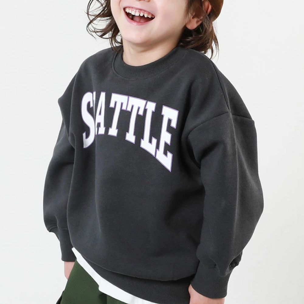 熱銷定番 裏起毛落肩大學長袖上衣-SATTLE-灰黑