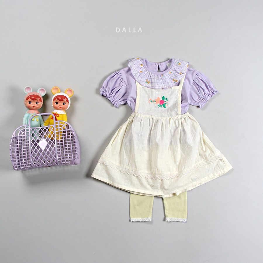 韓國 Dalla - 花花荷葉領上衣-淺紫