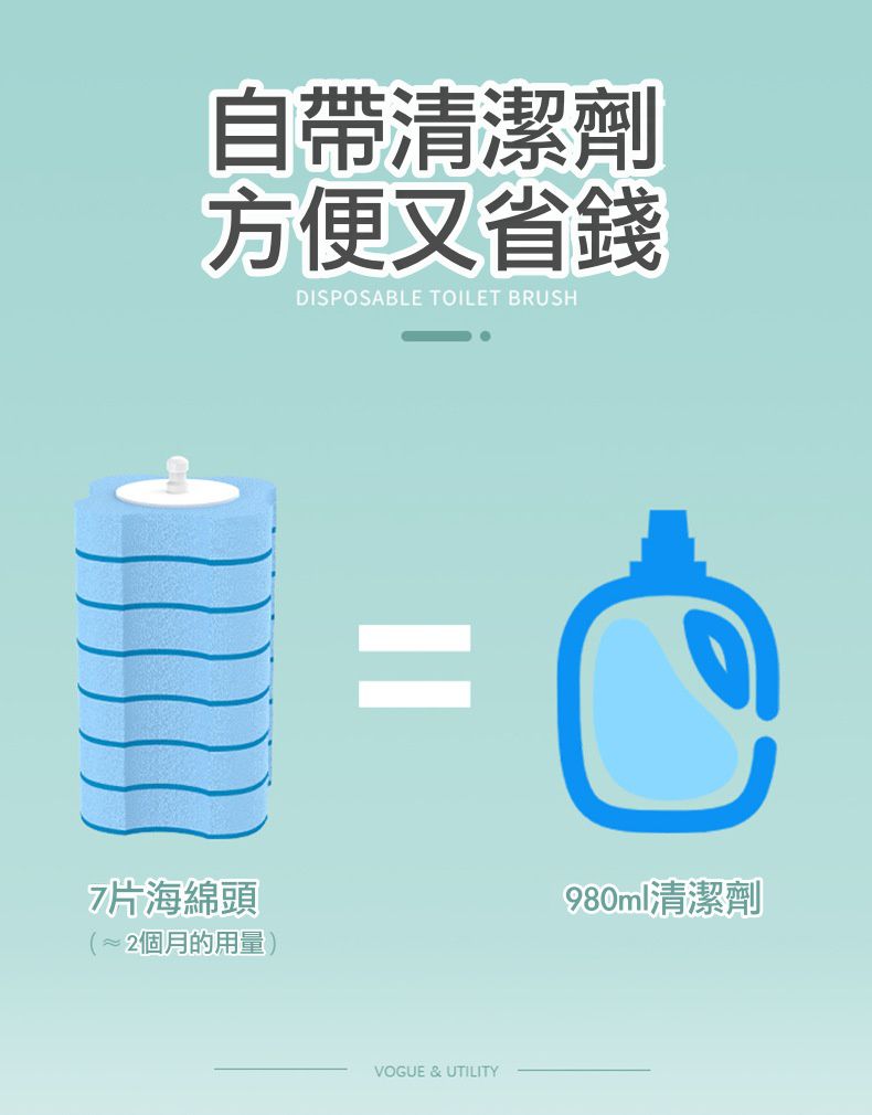 一次性可替換式馬桶刷刷頭-7入組-藍色
