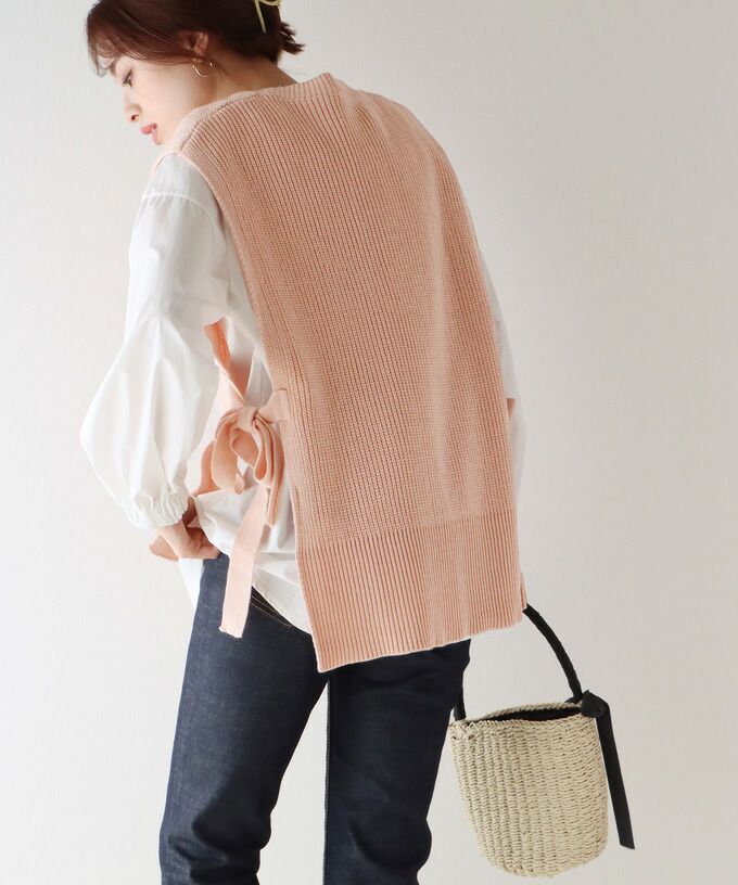 日本 BLUE EAST - 柔軟文藝綁帶針織背心-可可