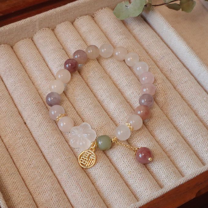 中式氣質天然紫太翠玉髓福氣花朵手鏈 新年過年開運串珠手鍊