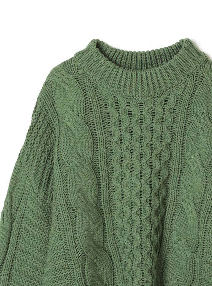 日本 GRL - 小高領麻花針織毛衣-杏