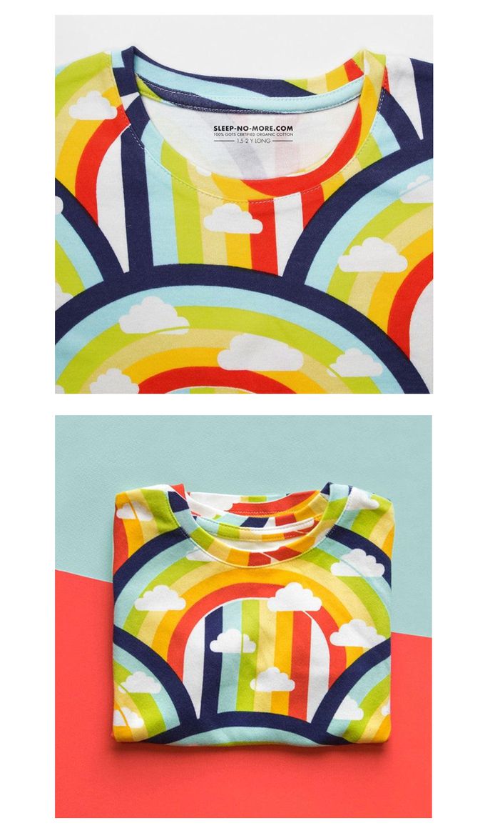英國 SLEEP NO MORE - 100% 有機棉兒童圓領長袖上衣-彩虹雲朵 (2-4 Y)