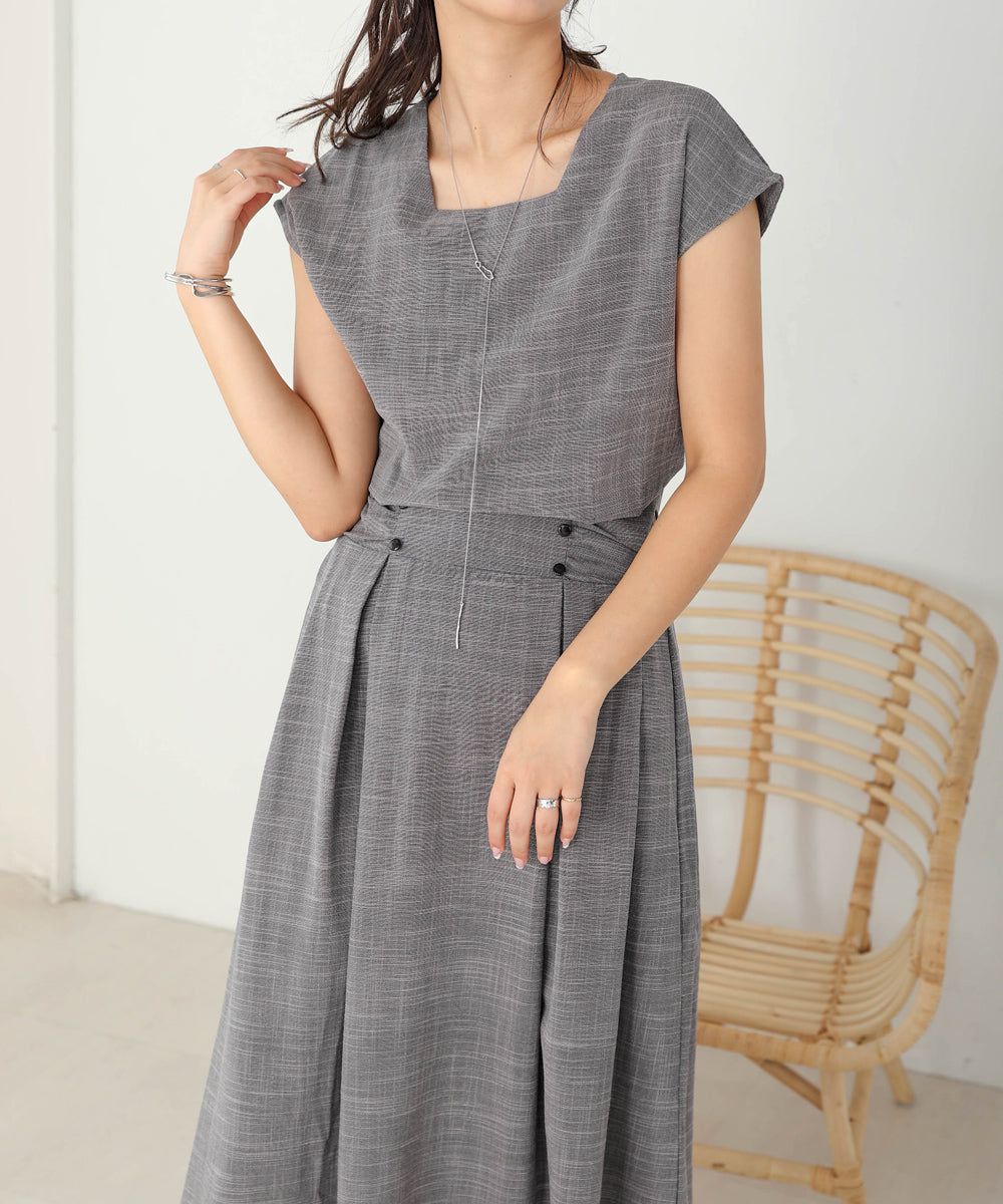 日本 Bab - 顯瘦剪裁收腰法式袖洋裝-石墨灰