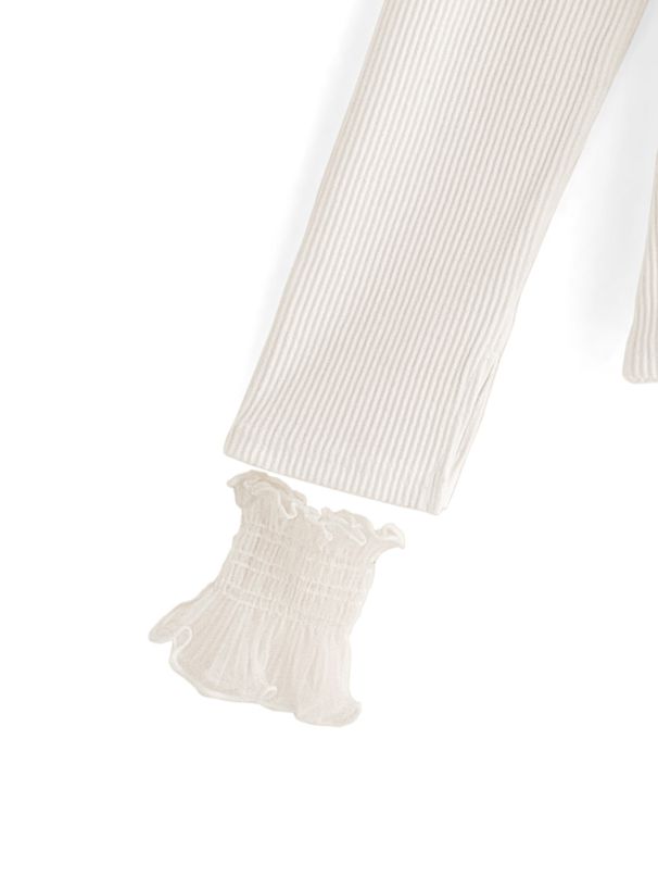 日本 GRL - 假兩件蕾絲內裡羅紋長袖上衣-天使白