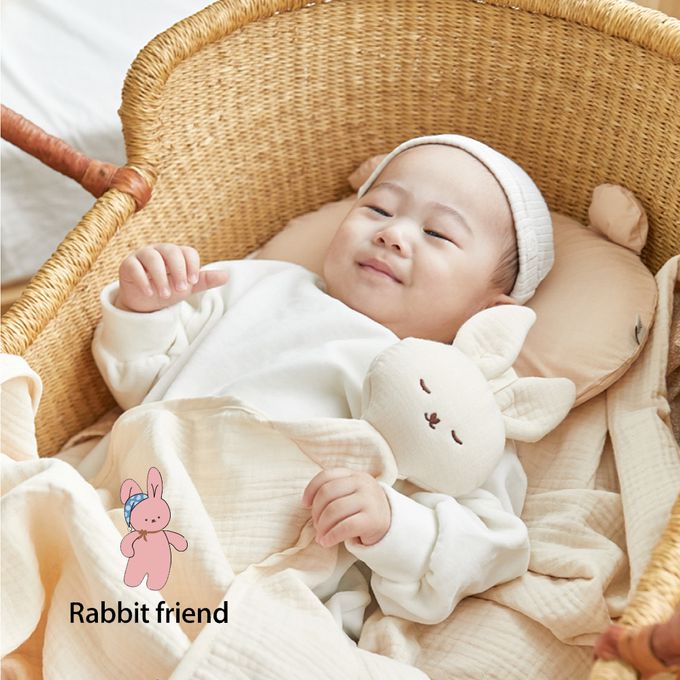 正韓Hello HiZoo - 多功能純棉三層紗安撫毯/浴巾/紗布巾/咬咬巾/口水巾/安撫巾-兔兔
