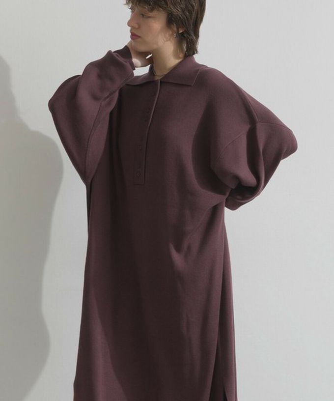 日本 Lupilien - 氣質排扣polo衫針織長袖洋裝-灰