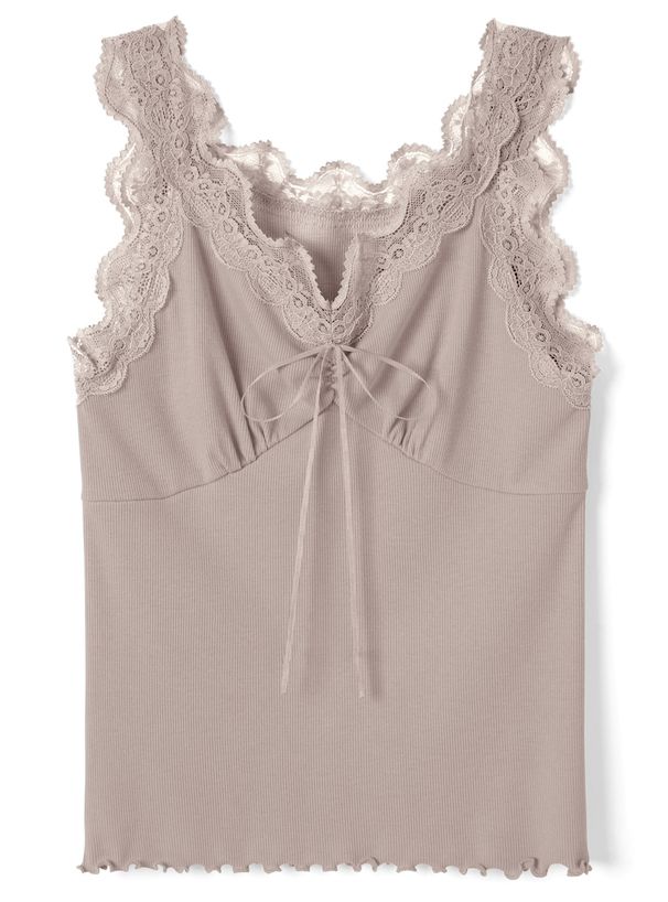 日本 GRL - 綁帶蕾絲V領無袖背心/內搭-淺杏粉