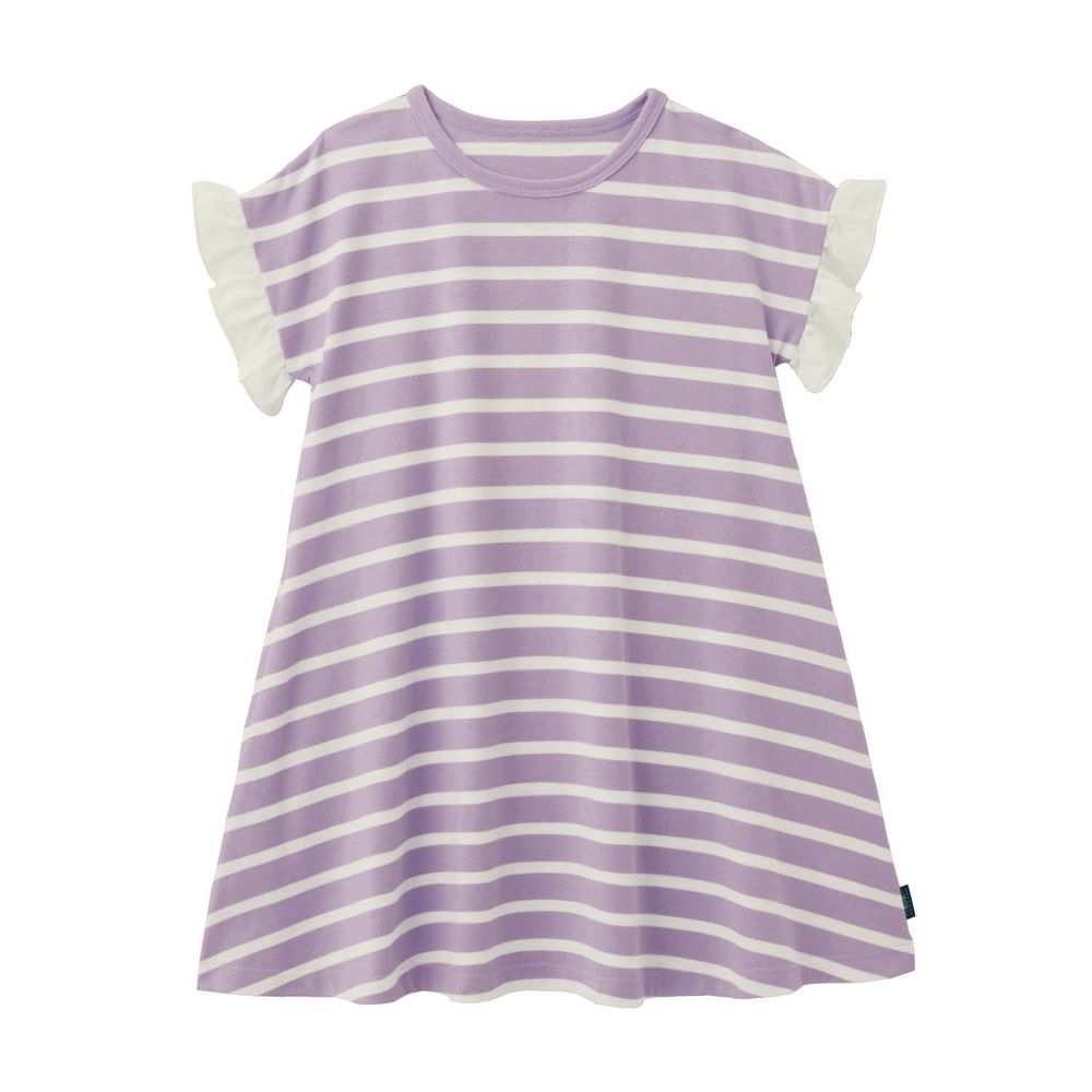 日本千趣會 - GITA 荷葉邊拼接條紋短袖洋裝-紫