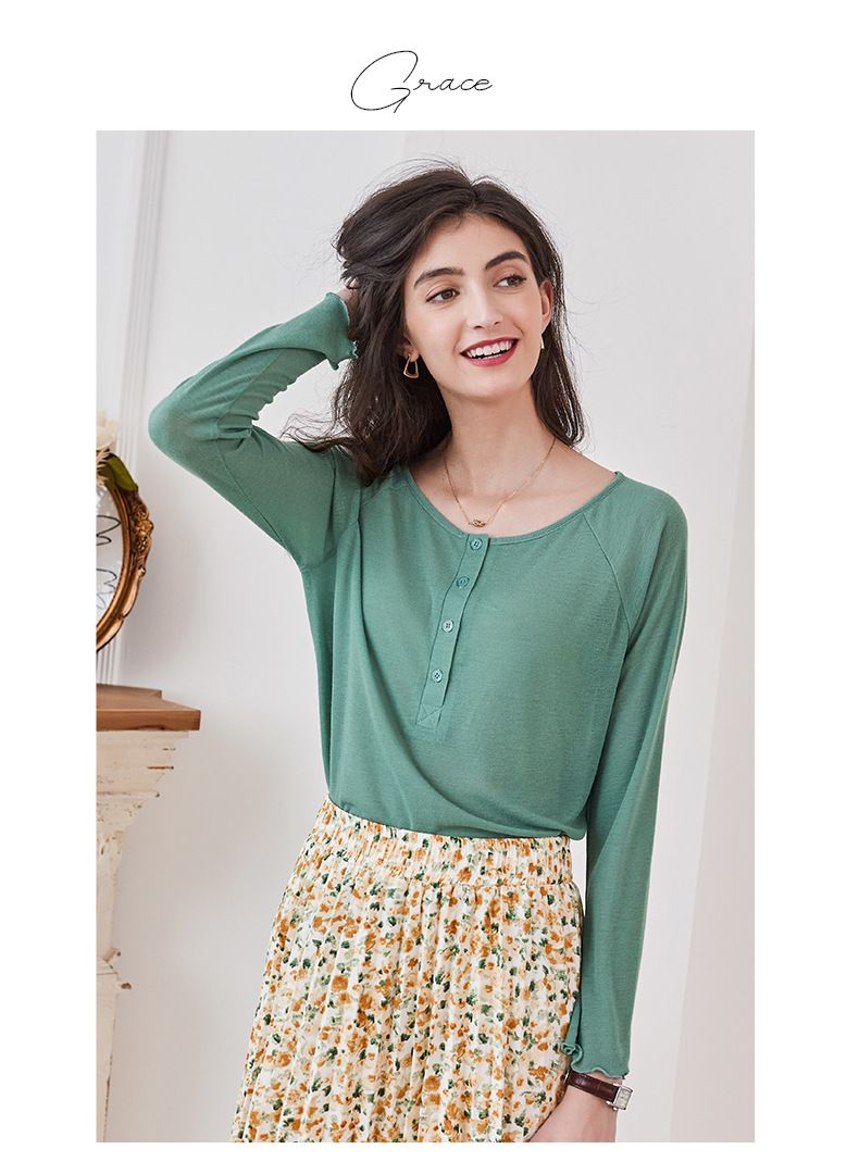 慵懶基礎長袖上衣-綠色