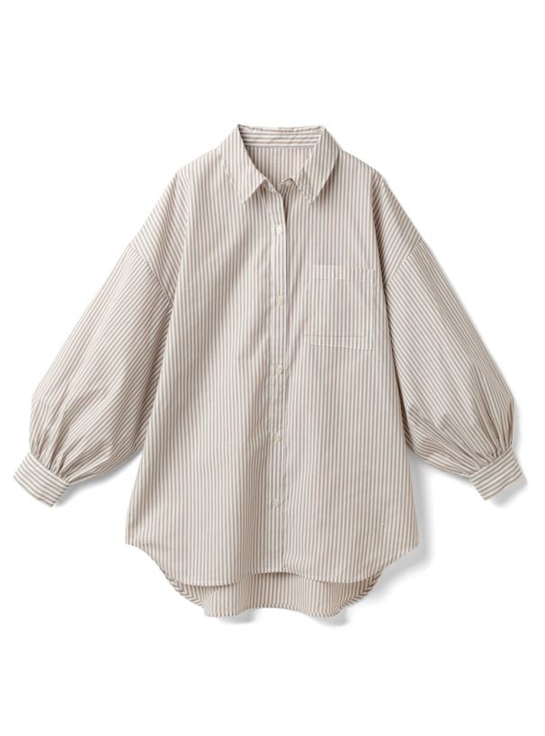 日本 GRL - 聯名款 經典直條紋長袖襯衫-凱蒂綠 (F)