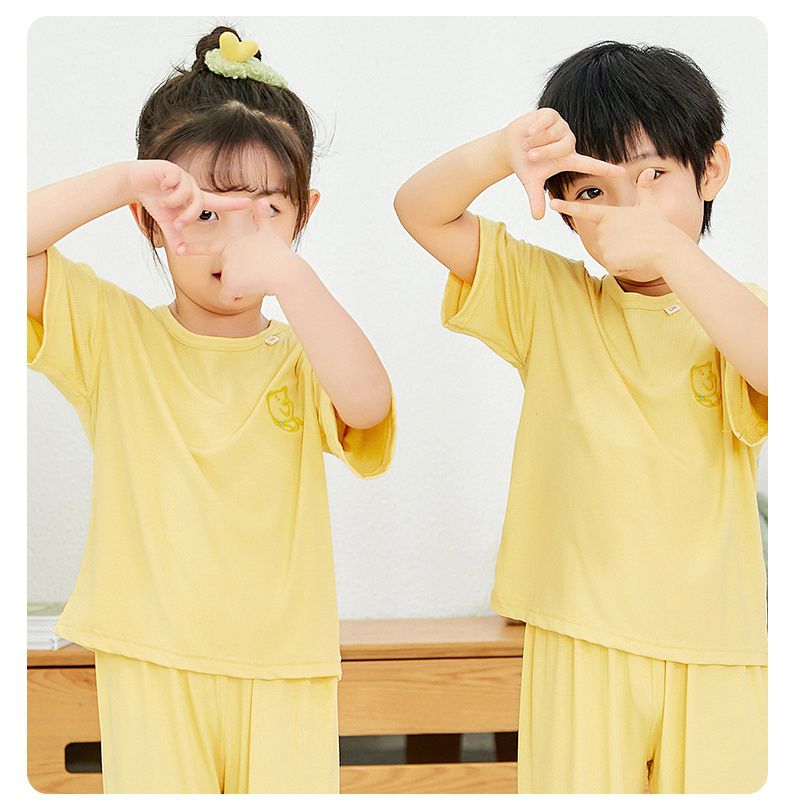 莫代爾透氣涼感短袖家居服套裝/空調服-熊熊-天空藍