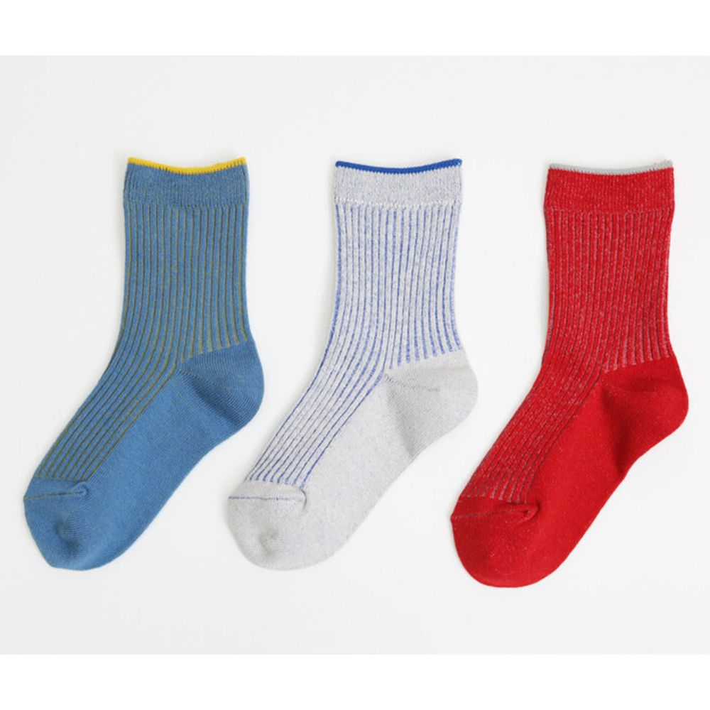 日本 stample - (親子)中筒襪-超值三雙組-A(藍x灰x紅)
