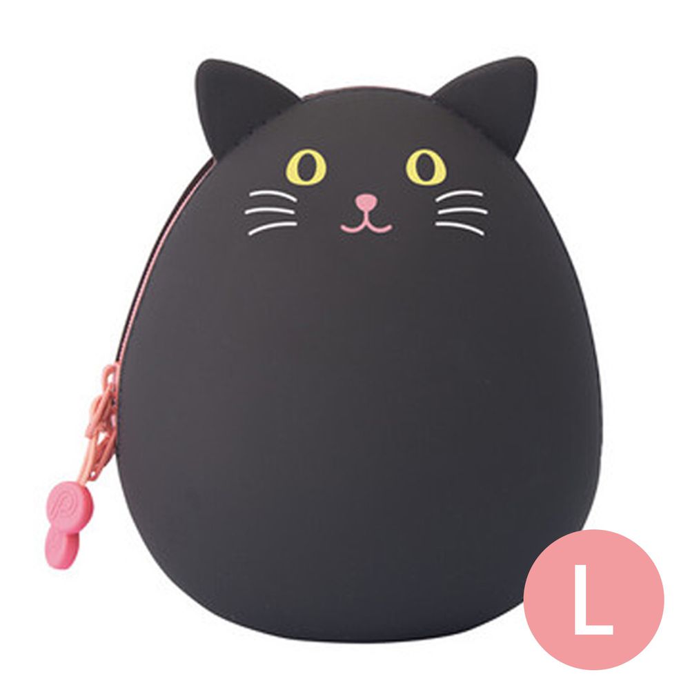 日本文具 LIHIT - 圓筒式胖胖收納包-黑貓 (L(14x12x9.6cm))