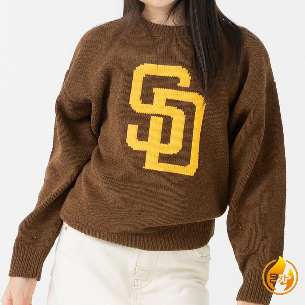 MLB聯名 柔軟針織LOGO長袖上衣-聖地牙哥教士-咖啡