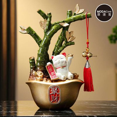 MODACore 摩達客 - ◉開運招財◉金葫蘆聚寶盆節節高升竹招財貓發財擺飾_客廳玄關臥室好風水好運勢