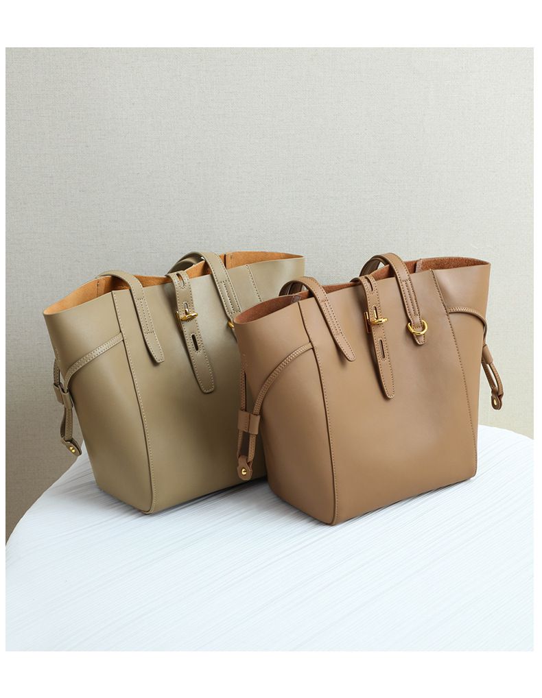 真皮大容量托特/水桶包-黑色 (23x27x13.5cm)