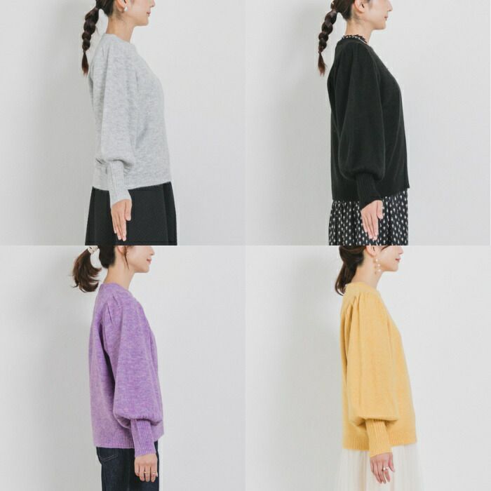 日本 ihuu - 浪漫氣球袖可機洗針織上衣-卡其