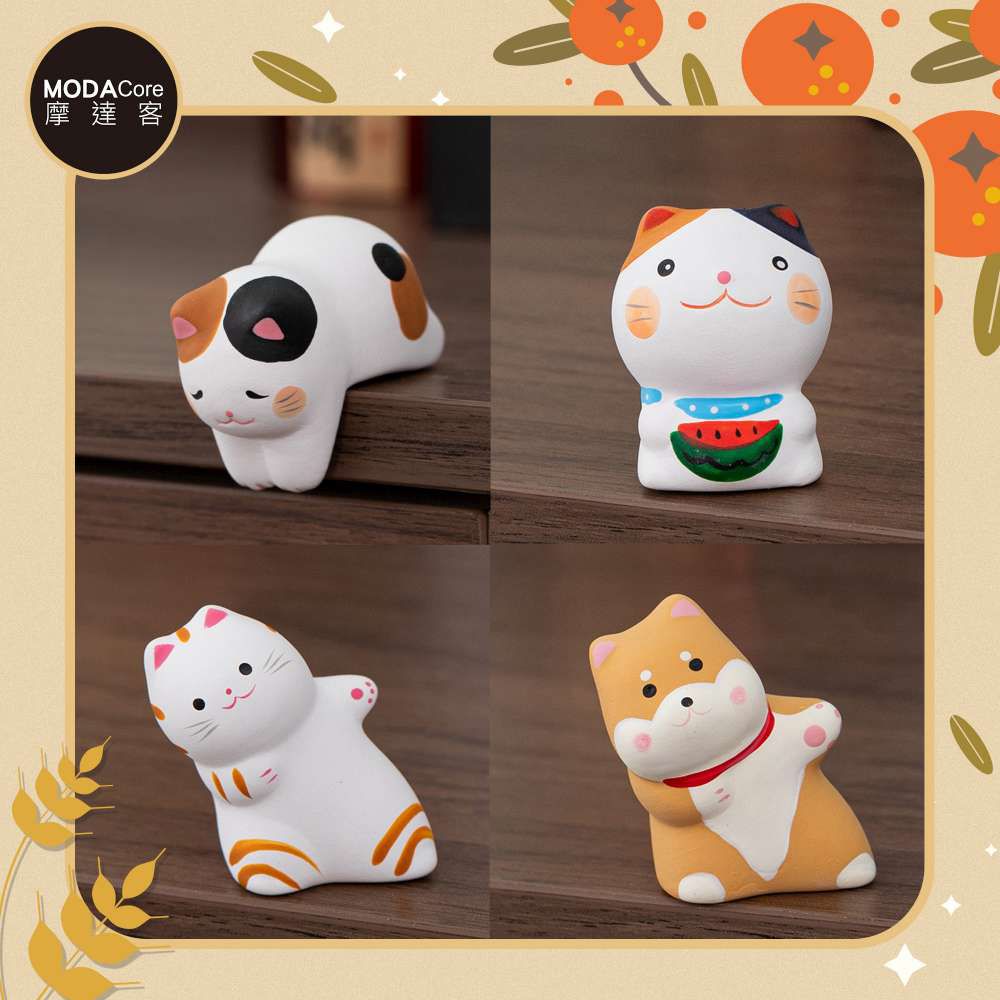 ◉祈願招福◉文創意可愛貓咪柴犬狗狗迷你陶瓷擺飾四入組合 開運開心