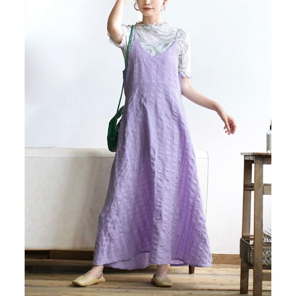 日本 zootie - 細摺空氣感百搭吊帶裙/洋裝-丁香紫