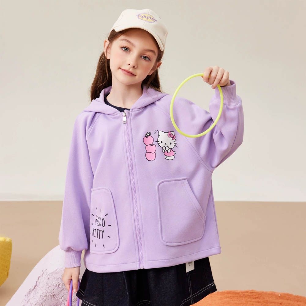 立體耳朵連帽休閒外套-卡通人物Hello Kitty-紫色