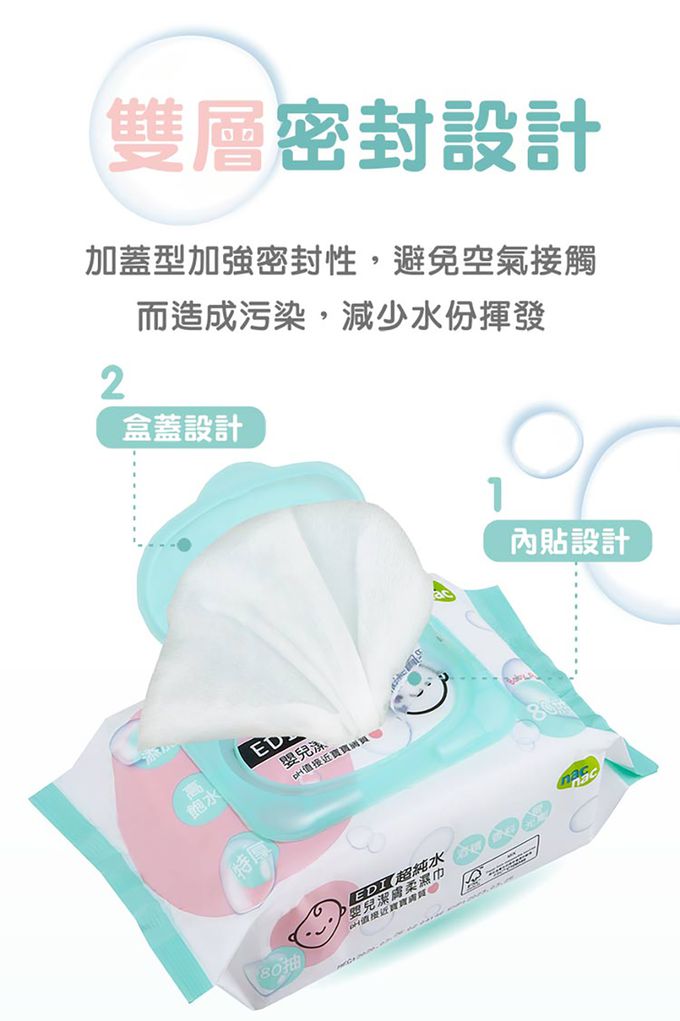 nac nac - EDI純水濕巾60抽-加大加厚-3入+3蓋