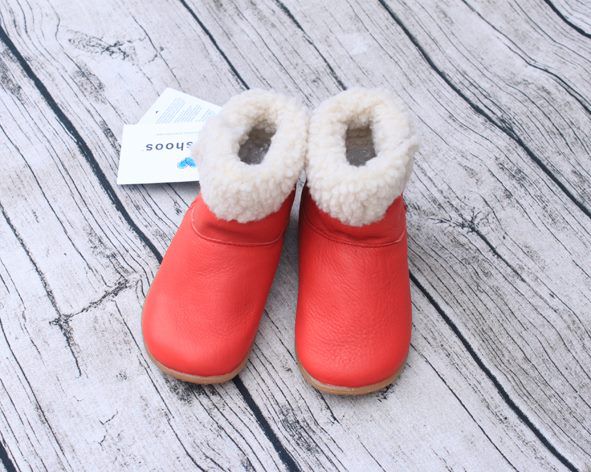 英國 shooshoos - 健康無毒真皮手工童鞋/靴子/童靴-毛邊經典紅