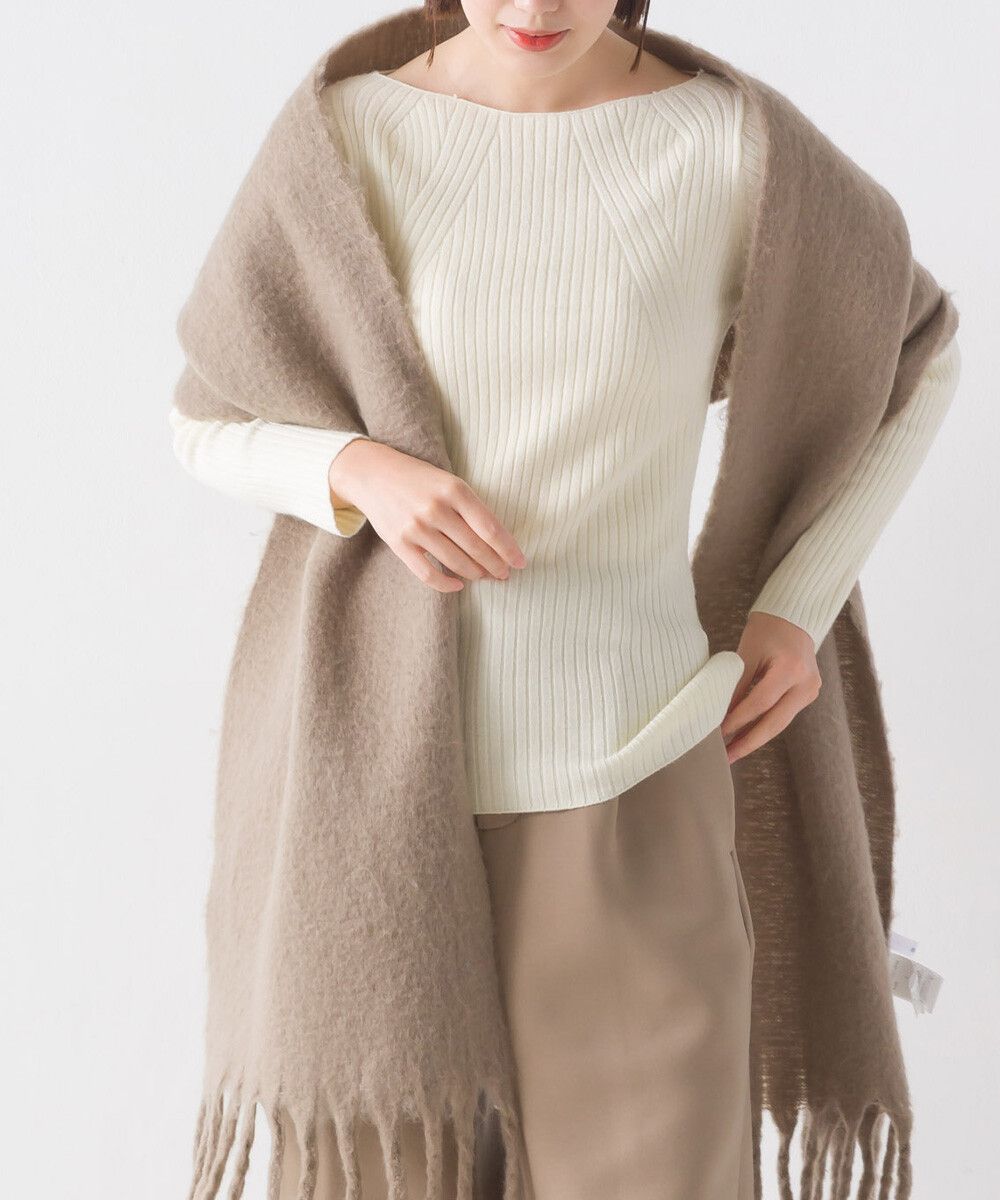 日本 OMNES - 起毛柔軟流蘇圍巾/披肩-粉橘黃 (36x198cm)