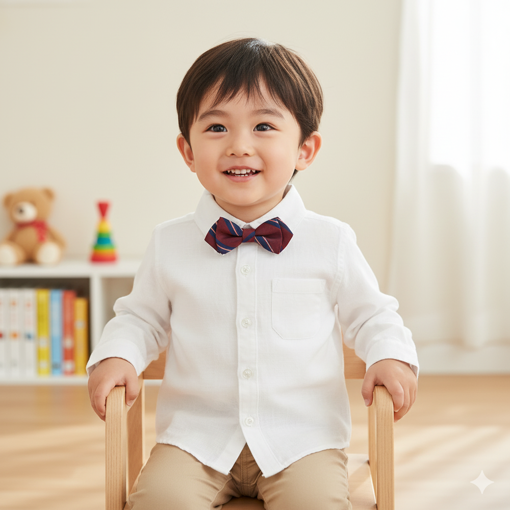 長袖襯衫-附領結-白色