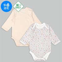 akachan honpo - 長袖包屁衣2件組-套頭式 小花-橘色