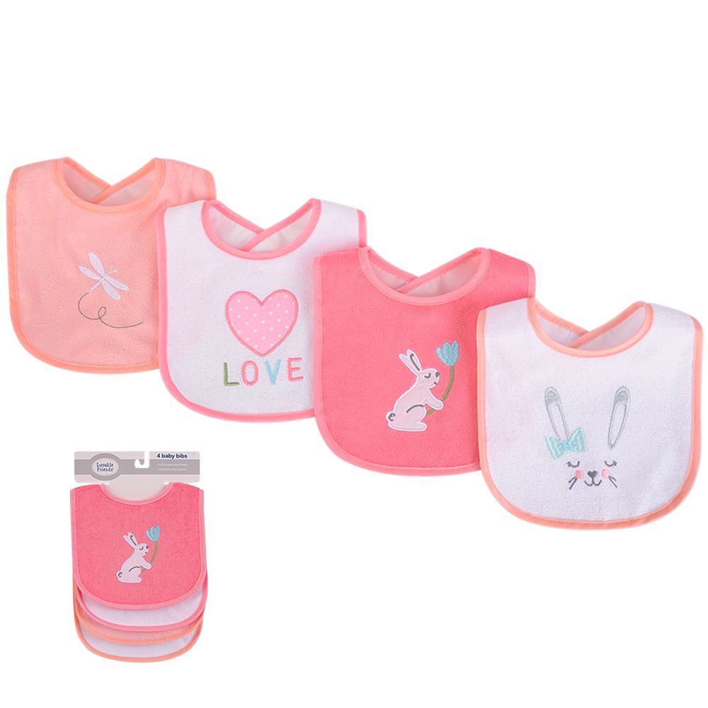 美國 Luvable Friends - 甜蜜寶貝嬰幼兒口水巾圍兜4入組(上層棉質吸水/底層防水)-甜心兔兔