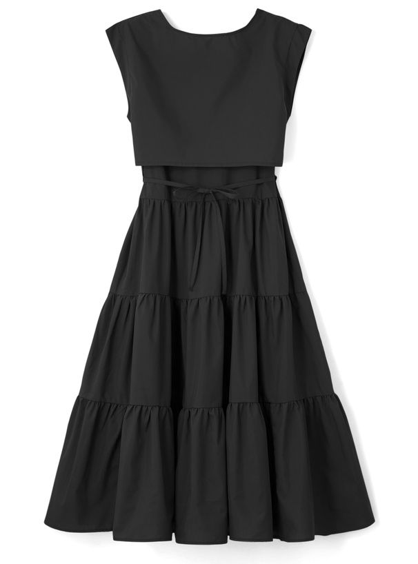 日本 GRL - 清新蛋糕層次無袖兩件式洋裝-奶茶棕