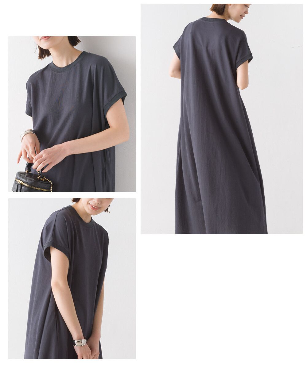 日本 OMNES - 涼感機能 嫘縈混圓領短袖洋裝-薰衣草